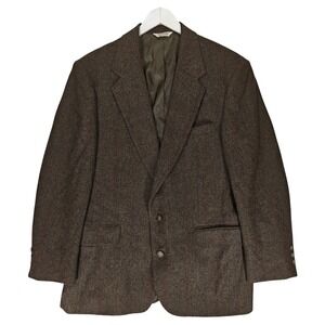 Stuart Hughes Mens Brown Herringbone Wool Blazer Sport Coat Made in USA 42R